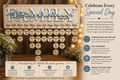 Family birthday reminder sign with wooden frame and circular cutouts for names and ages.