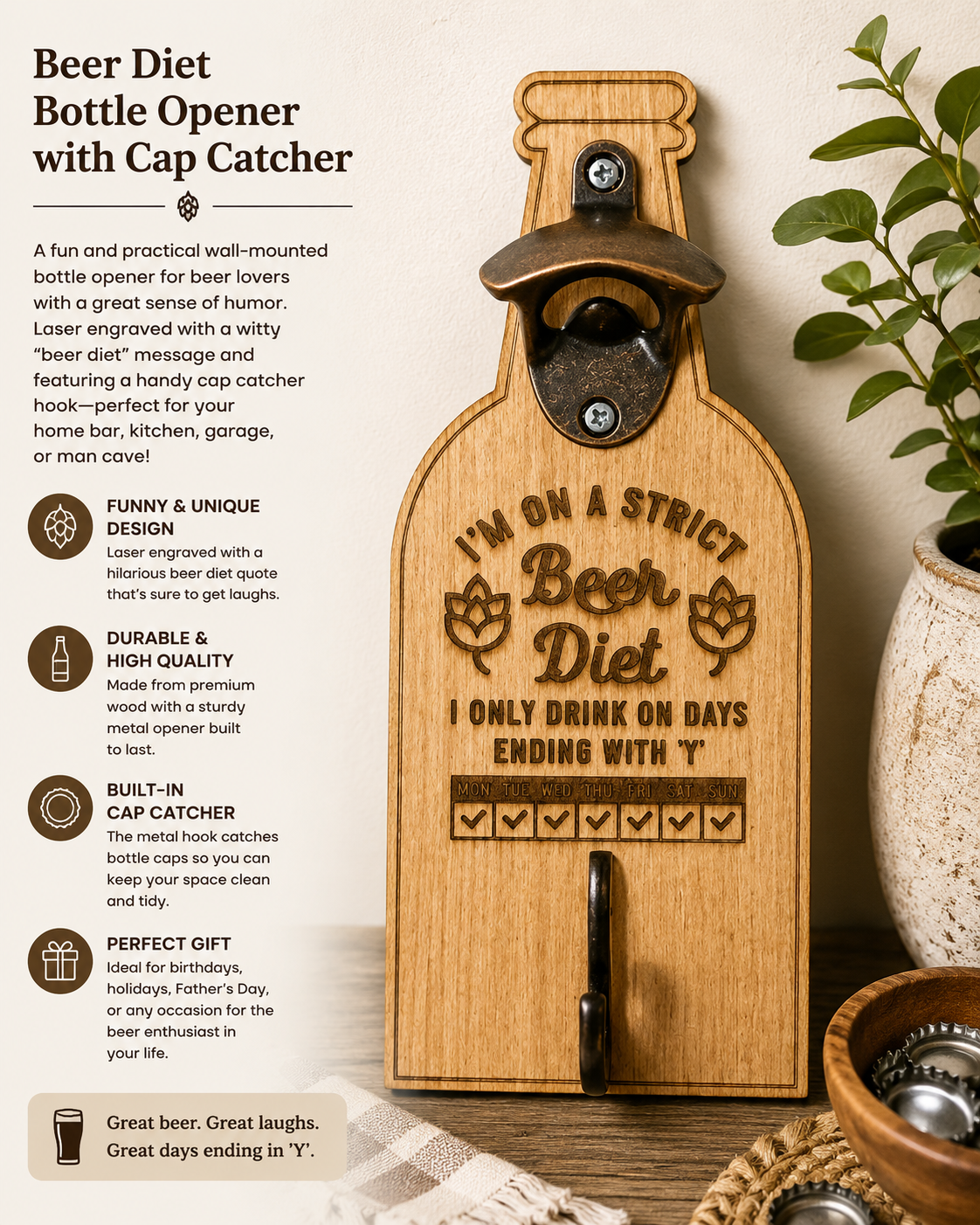 Wall-mounted bottle opener