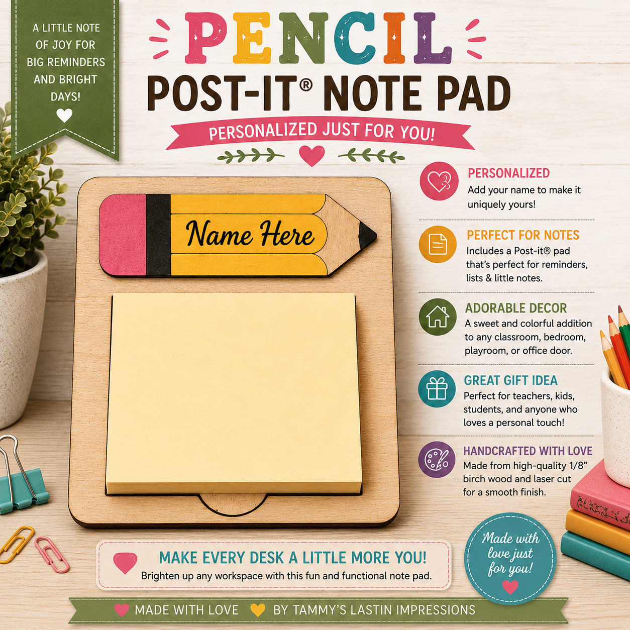 Square Post It Pad With Pencil Design